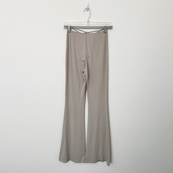 [TRESSER] Tan Criss Cross Tie Waist Ruched Low Rise Flare Leg Pants Size Small S - Picture 4 of 12
